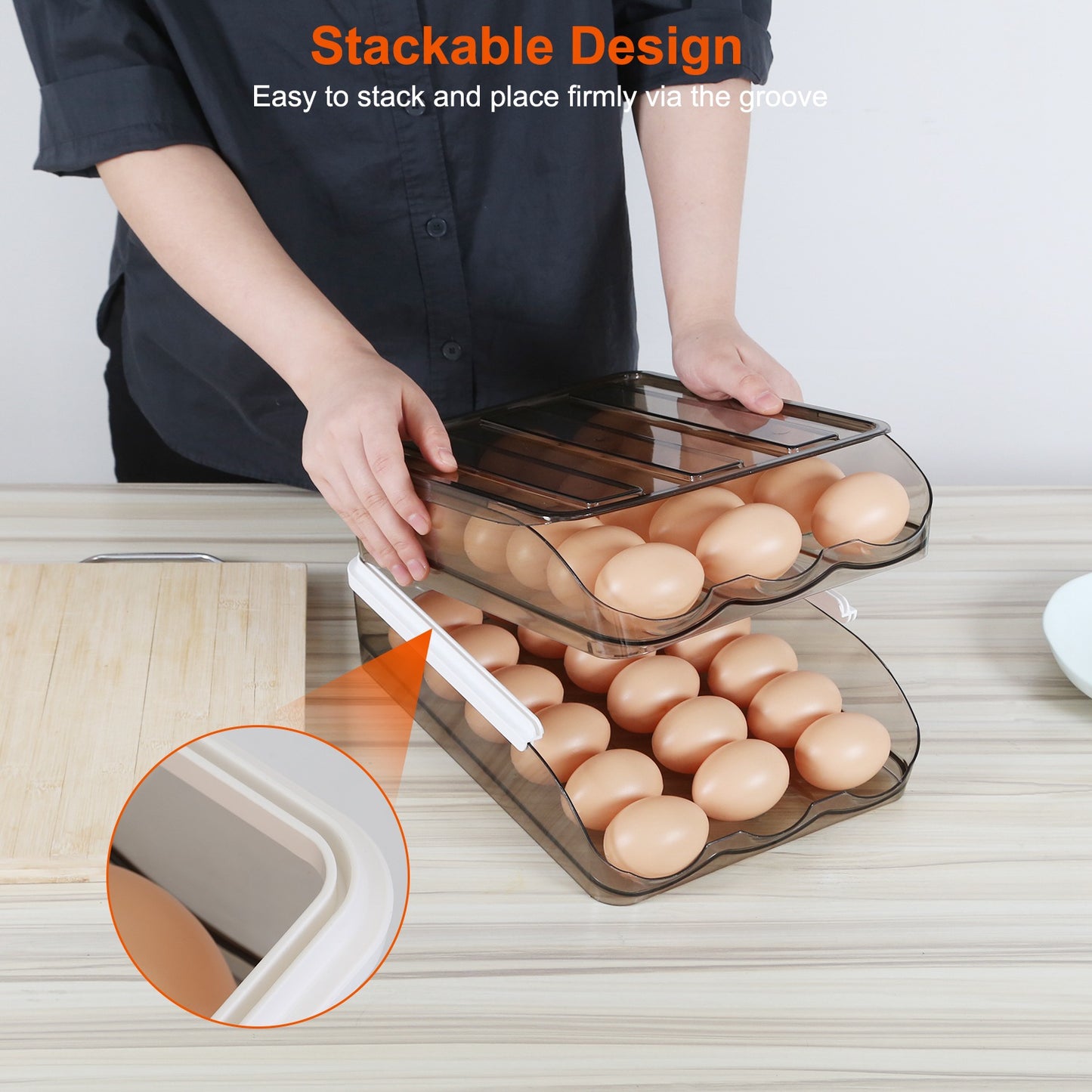 Egg Container Holder For Refrigerator Double Layer Egg Storage Box With Lid Automatic Rolling Egg Box Organizer Bin Tray Rack 36 Eggs