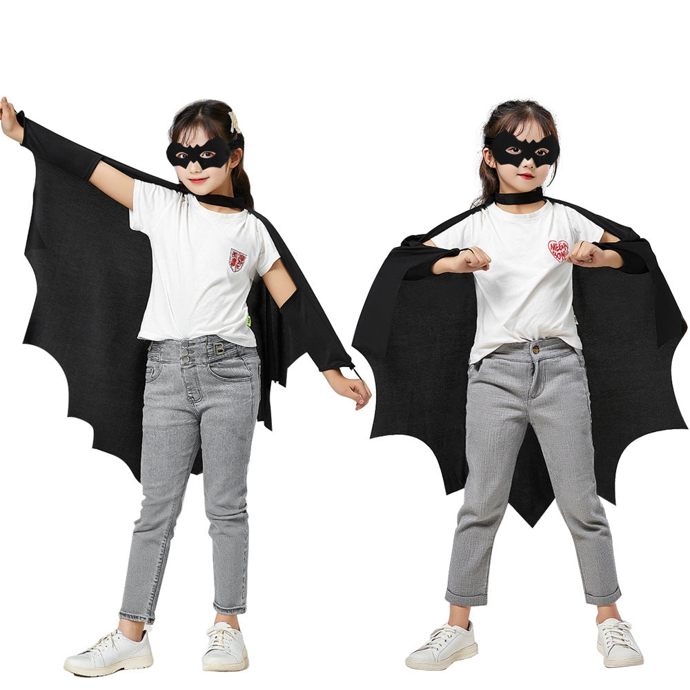 Children Adult Halloween Cosplay Bat Cape Cloak with Mask Costume Set
