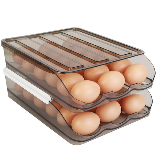 Egg Container Holder For Refrigerator Double Layer Egg Storage Box With Lid Automatic Rolling Egg Box Organizer Bin Tray Rack 36 Eggs